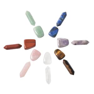 Collectors Variety Pack of Gems (2 Pieces Of Each: Aventurine, Yellow Tiger's Eye, Rose Quartz, Amethyst, Crystal, Red Jasper, Lapis Lazuli) 550ctw