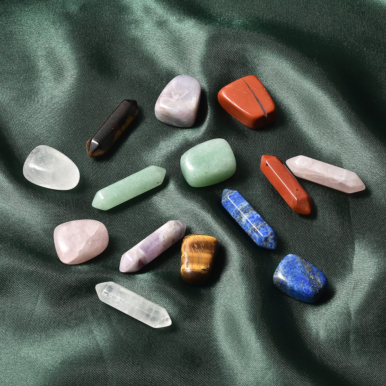 Collectors Variety Pack of Gems (2 Pieces Of Each: Aventurine, Yellow Tiger's Eye, Rose Quartz, Amethyst, Crystal, Red Jasper, Lapis Lazuli) 550ctw