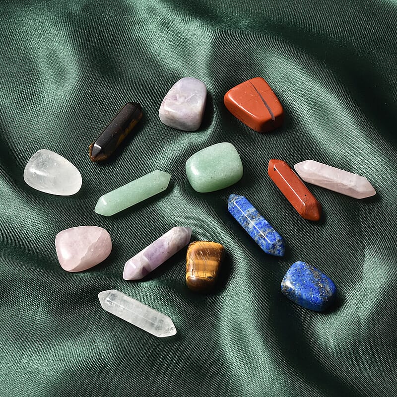 Collectors Variety Pack of Gems (2 Pieces Of Each: Aventurine, Yellow Tiger's Eye, Rose Quartz, Amethyst, Crystal, Red Jasper, Lapis Lazuli) 550ctw