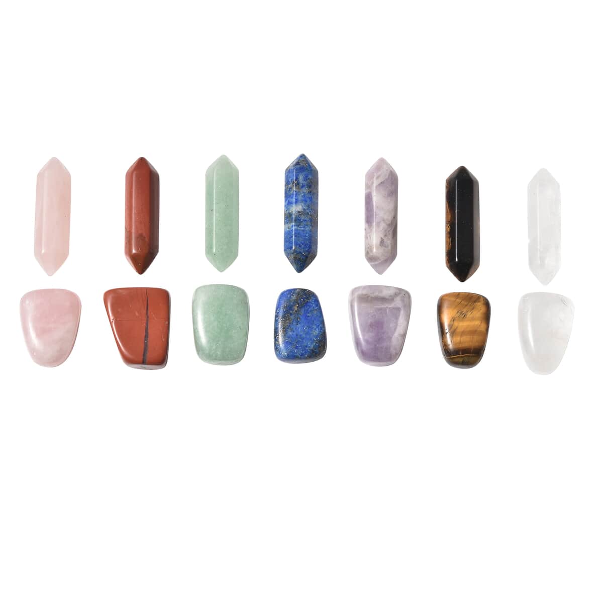Collectors Variety Pack of Gems (2 Pieces Of Each: Aventurine, Yellow Tiger's Eye, Rose Quartz, Amethyst, Crystal, Red Jasper, Lapis Lazuli) 550ctw image number 3