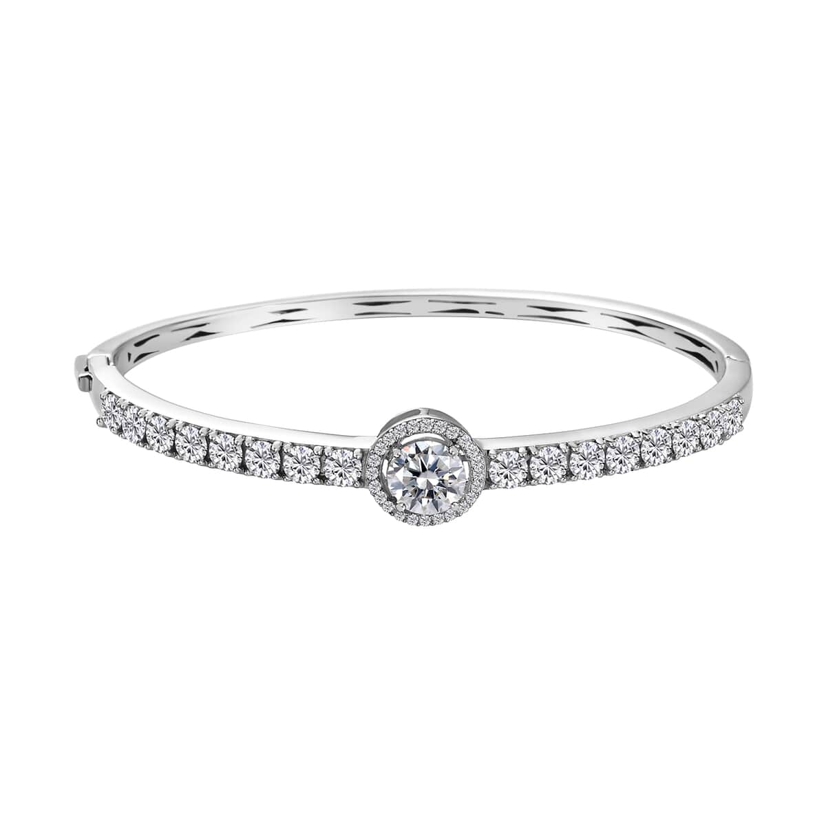 Moissanite Bangle Bracelet in Platinum Over Sterling Silver (7.25 In) 5.65 ctw image number 0