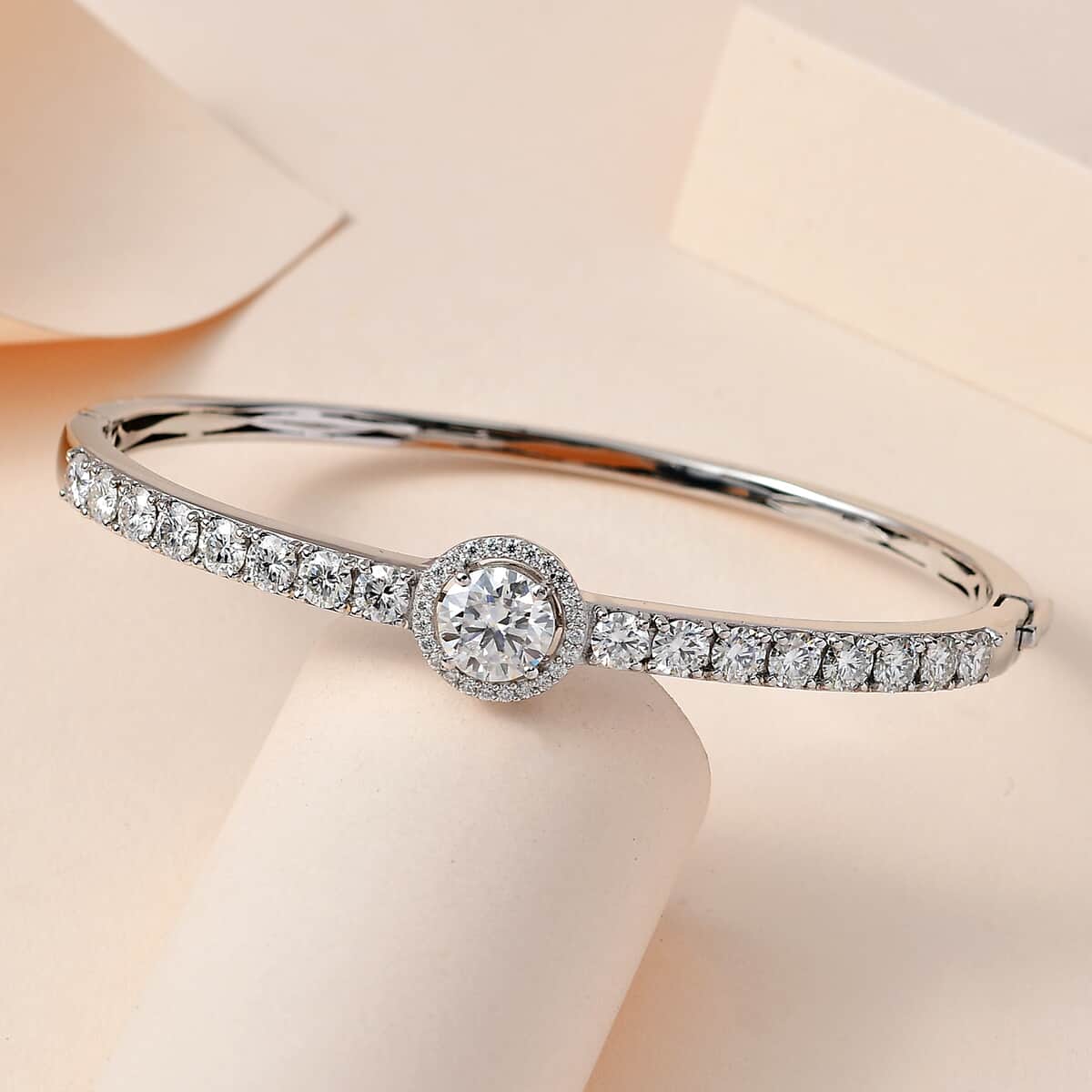 Buy Moissanite Bangle Bracelet in Platinum Over Sterling Silver (7.25 ...