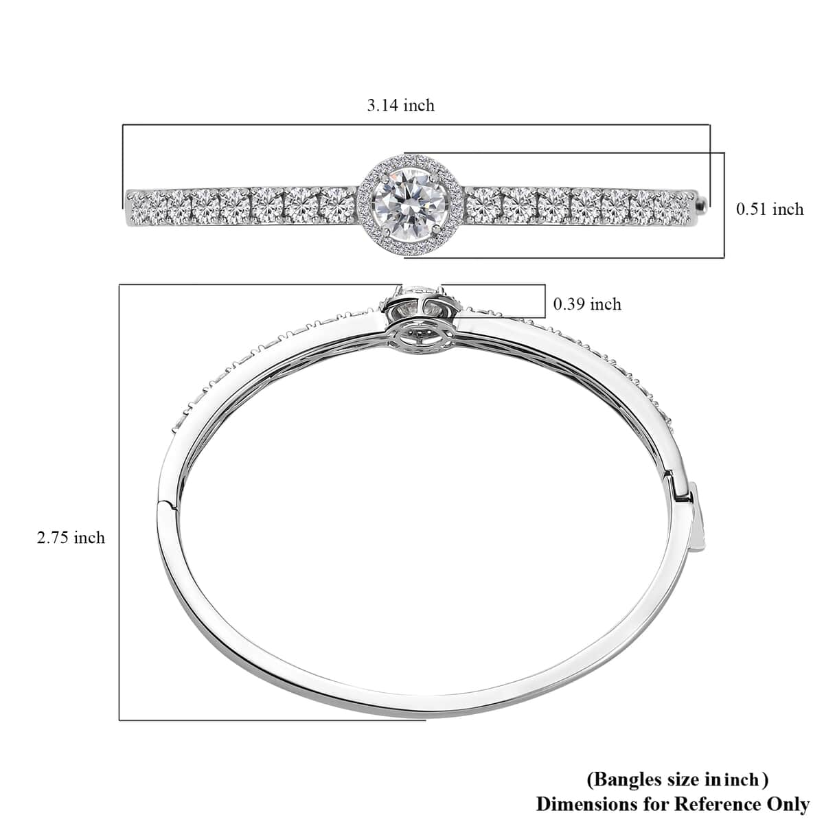 Moissanite Bangle Bracelet in Platinum Over Sterling Silver (7.25 In) 5.65 ctw image number 5