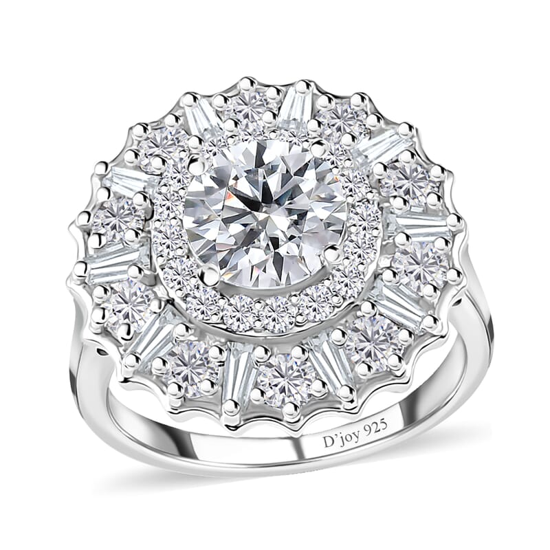 Moissanite Floral Ring in Platinum Over Sterling Silver (Size 10.0) 2.50 ctw