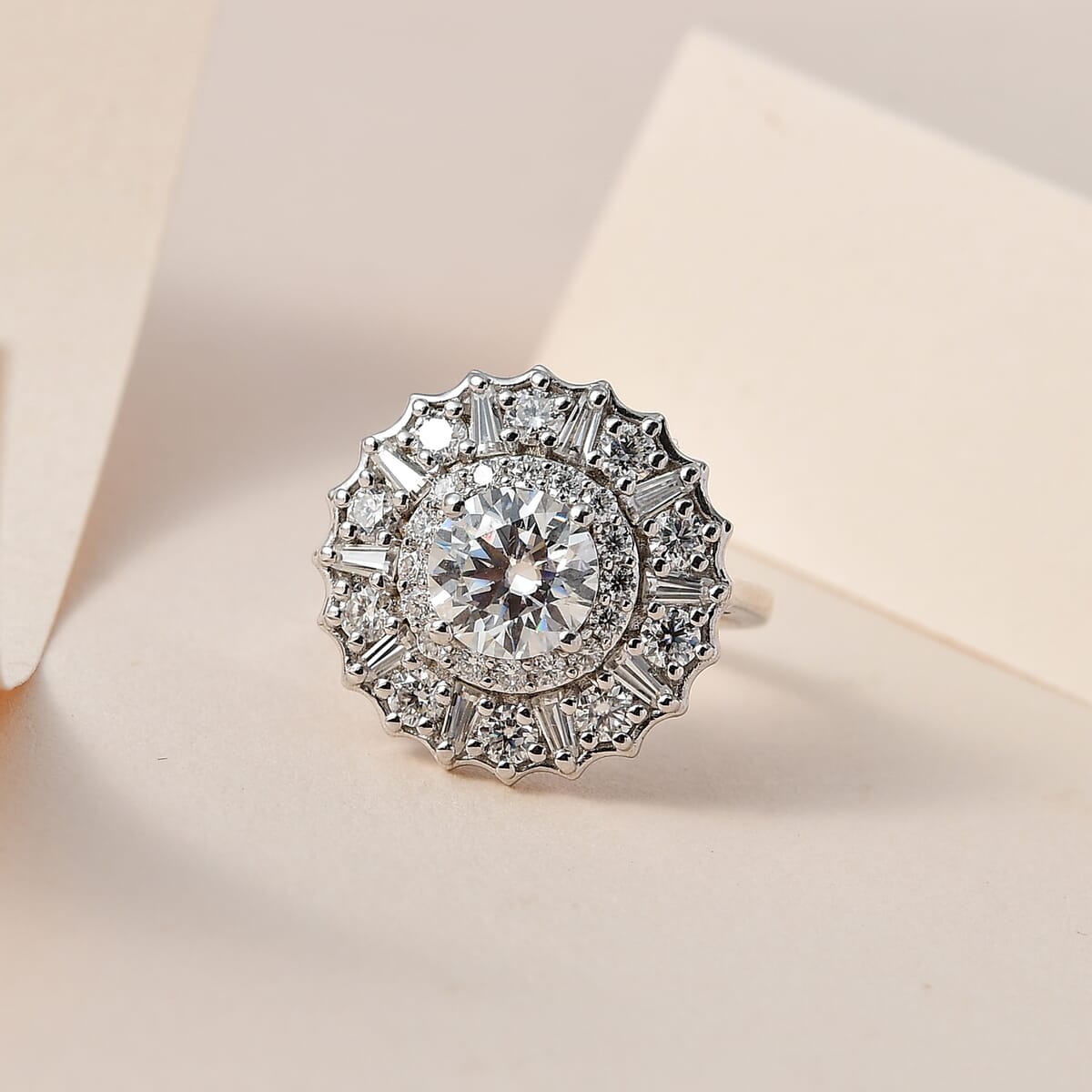 Moissanite Floral Ring in Platinum Over Sterling Silver 2.50 ctw image number 1