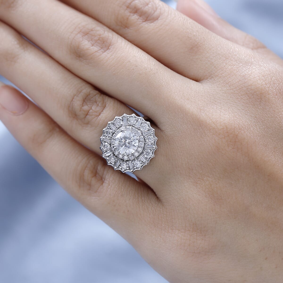 Moissanite Floral Ring in Platinum Over Sterling Silver 2.50 ctw image number 2
