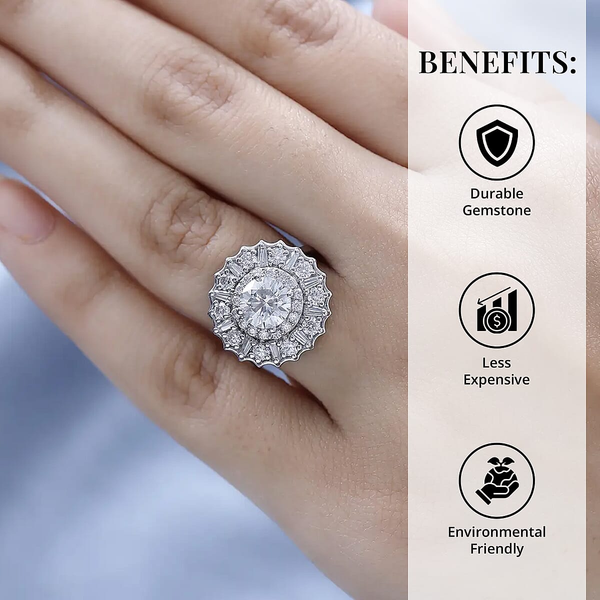 Moissanite Floral Ring in Platinum Over Sterling Silver (Size 6.0) 2.50 ctw image number 3