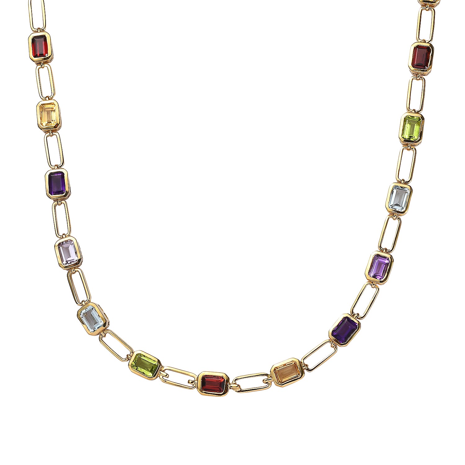 Multi Gemstone Paper Clip Statement Necklace 18 Inches in Vermeil Yellow Gold Over Sterling Silver 18.75 ctw