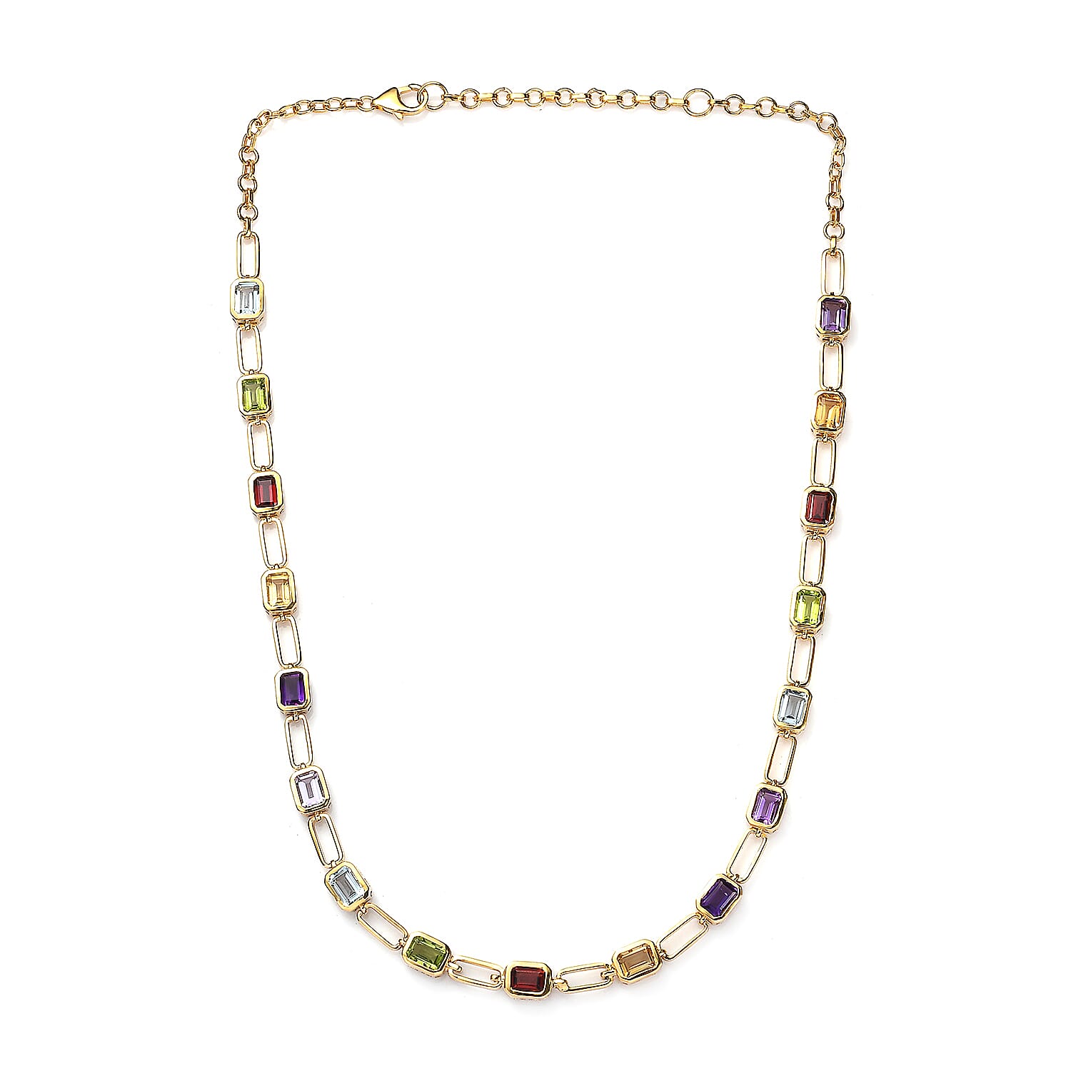Multi Gemstone Paper Clip Statement Necklace 18 Inches in Vermeil Yellow Gold Over Sterling Silver 18.75 ctw