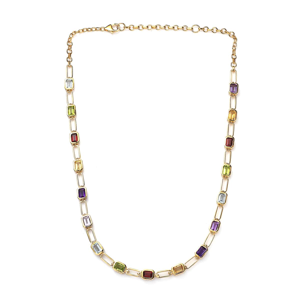 Multi Gemstone Paper Clip Statement Necklace 18 Inches in Vermeil Yellow Gold Over Sterling Silver 18.75 ctw image number 3