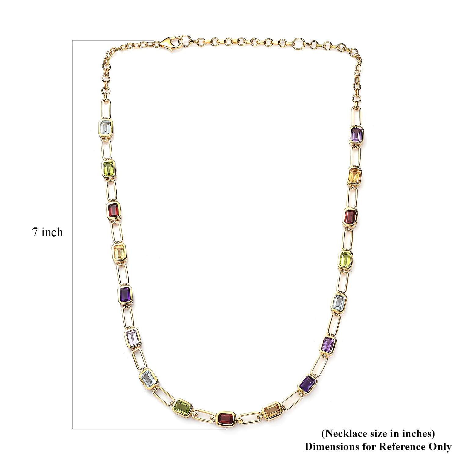 Multi Gemstone Paper Clip Statement Necklace 18 Inches in Vermeil Yellow Gold Over Sterling Silver 18.75 ctw