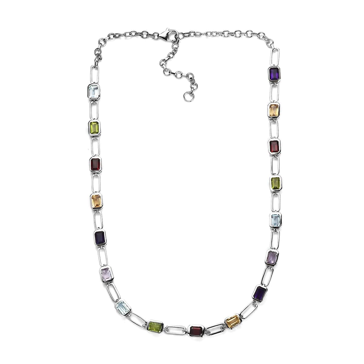 Multi Gemstone Paper Clip Statement Necklace 18 Inches in Platinum Over Sterling Silver 18.75 ctw image number 3