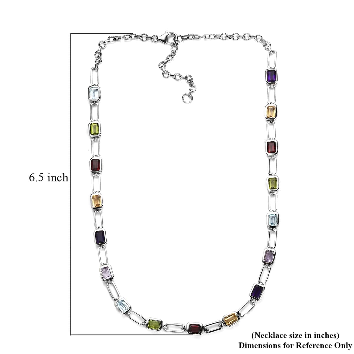 Multi Gemstone Paper Clip Statement Necklace 18 Inches in Platinum Over Sterling Silver 18.75 ctw image number 5