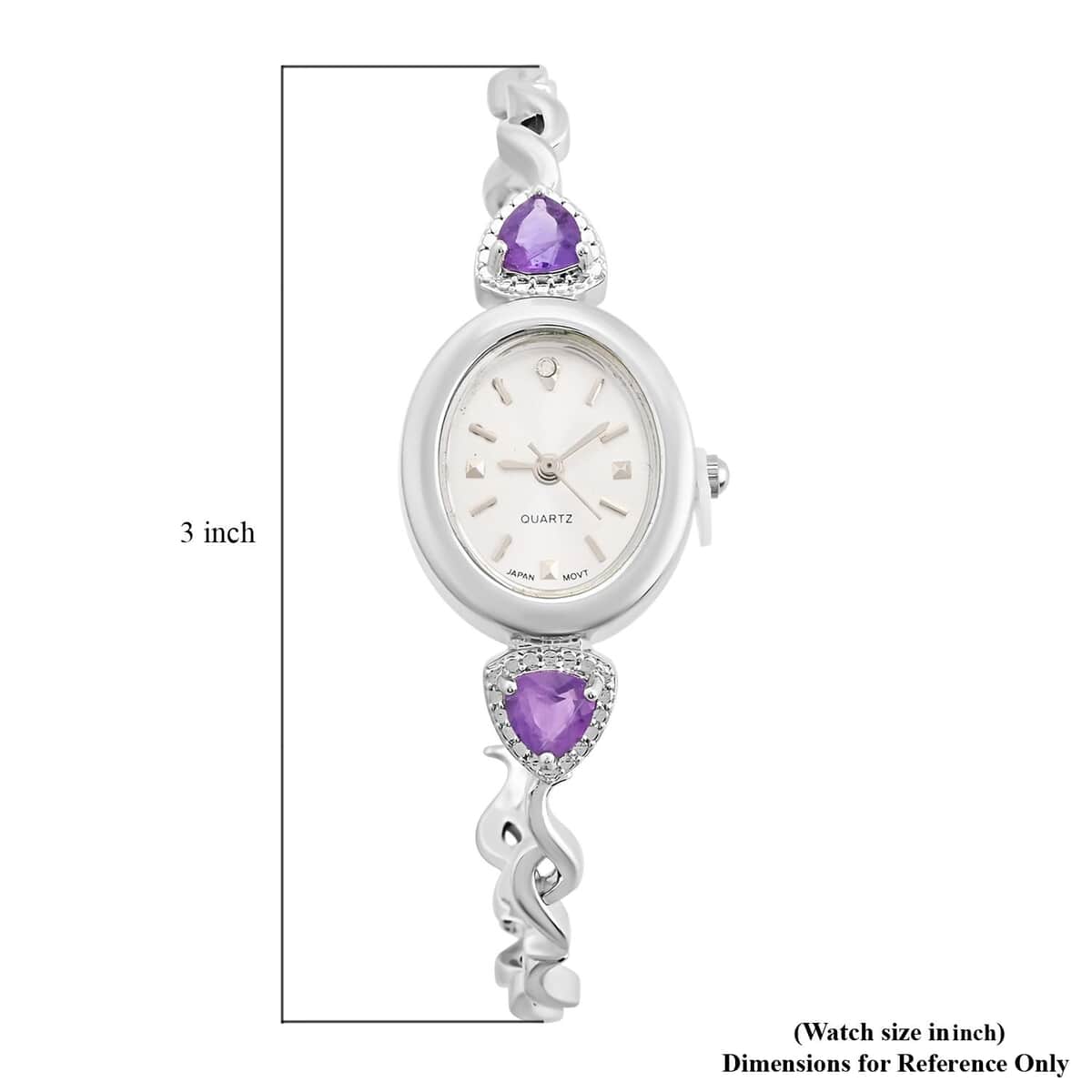 Quartz African Amethyst Japanese Movement Watch in Stainless Steel Strap 1.90 ctw image number 4