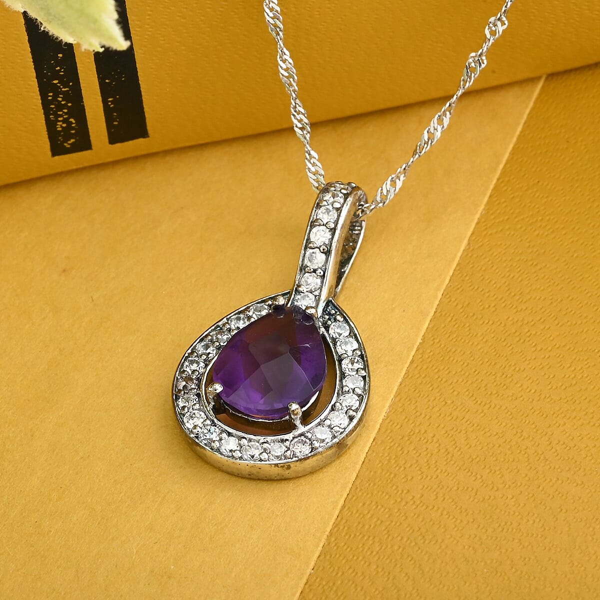 Amethyst and Austrian Crystal Pendant Necklace 18 Inches in Platinum Over Sterling Silver 1.35 ctw image number 1