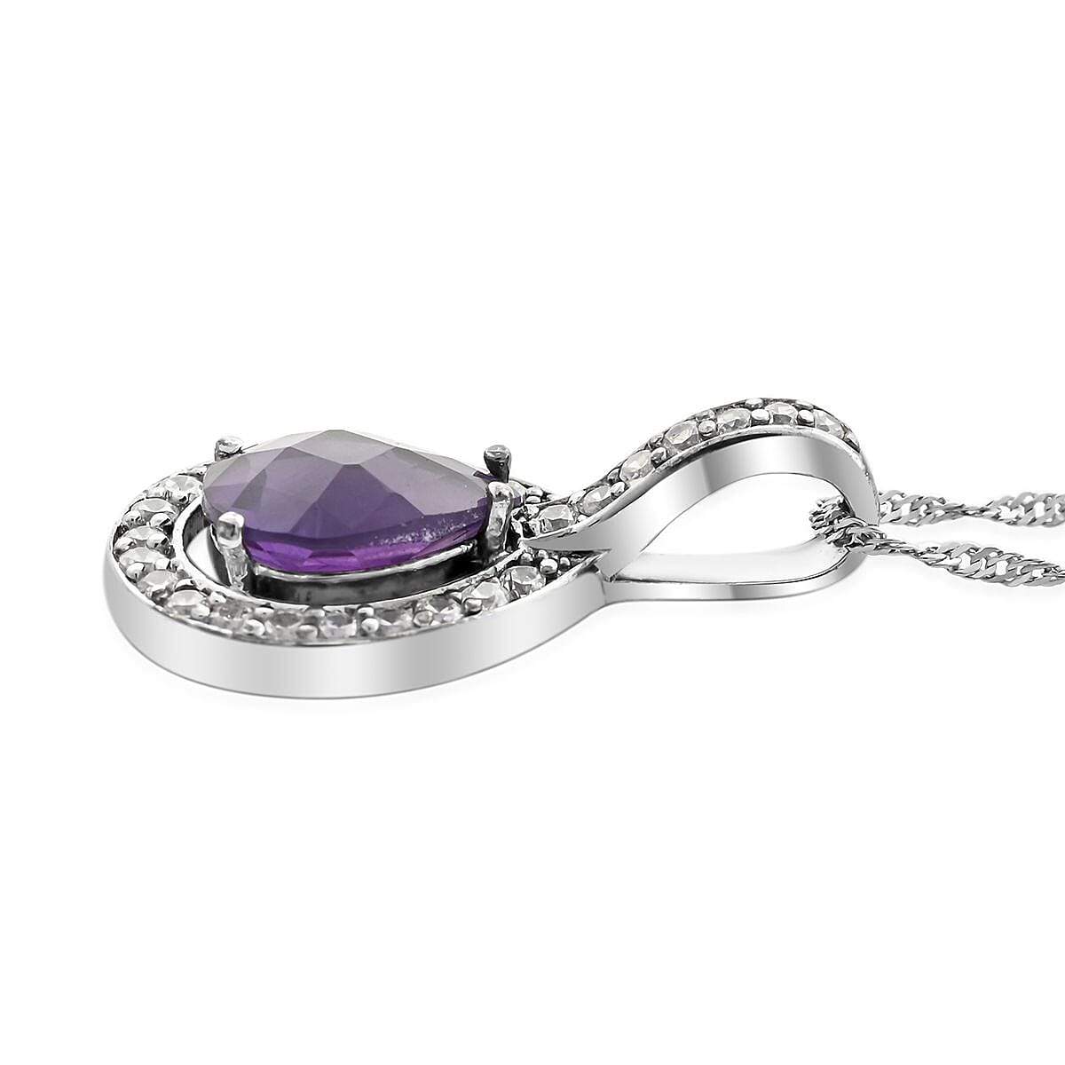 Amethyst and Austrian Crystal Pendant Necklace 18 Inches in Platinum Over Sterling Silver 1.35 ctw image number 3