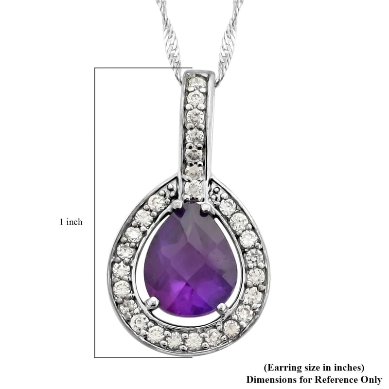 Amethyst and Austrian Crystal Pendant Necklace 18 Inches in Platinum Over Sterling Silver 1.35 ctw