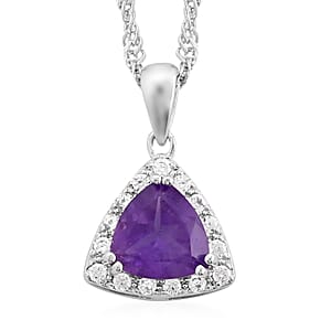 Amethyst and Simulated Diamond Pendant Necklace 18 Inches in Platinum Over Sterling Silver 1.30 ctw