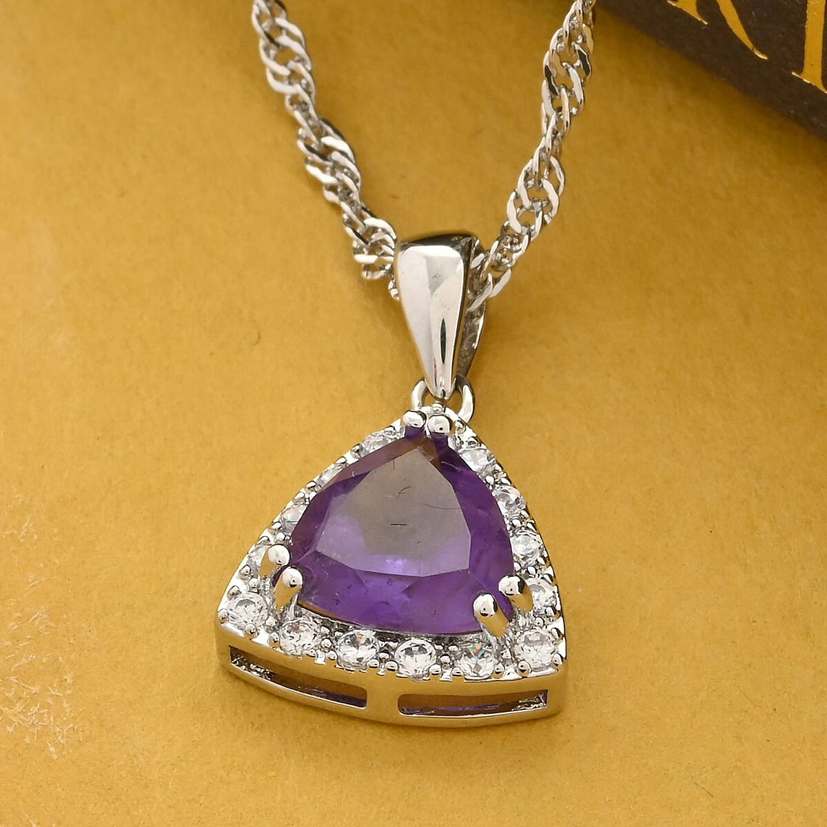 Amethyst and Simulated Diamond Pendant Necklace 18 Inches in Platinum Over Sterling Silver 1.30 ctw image number 1