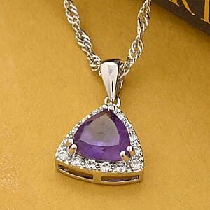 Amethyst and Simulated Diamond Pendant Necklace 18 Inches in Platinum Over Sterling Silver 1.30 ctw
