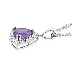 Amethyst and Simulated Diamond Pendant Necklace 18 Inches in Platinum Over Sterling Silver 1.30 ctw