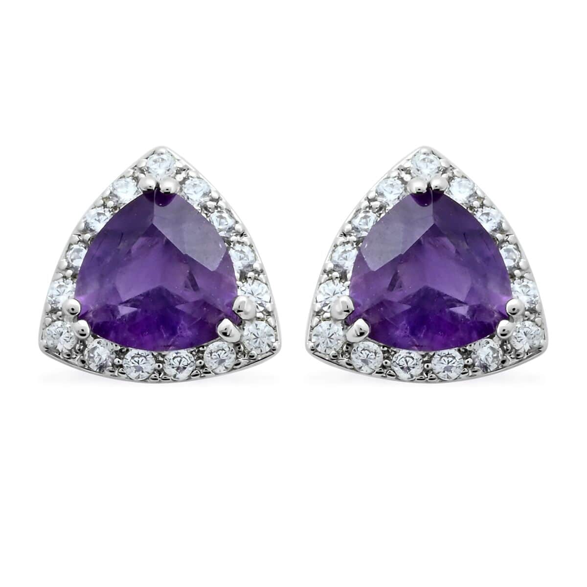 Amethyst and Simulated Diamond Earrings in Silvertone 1.50 ctw image number 0