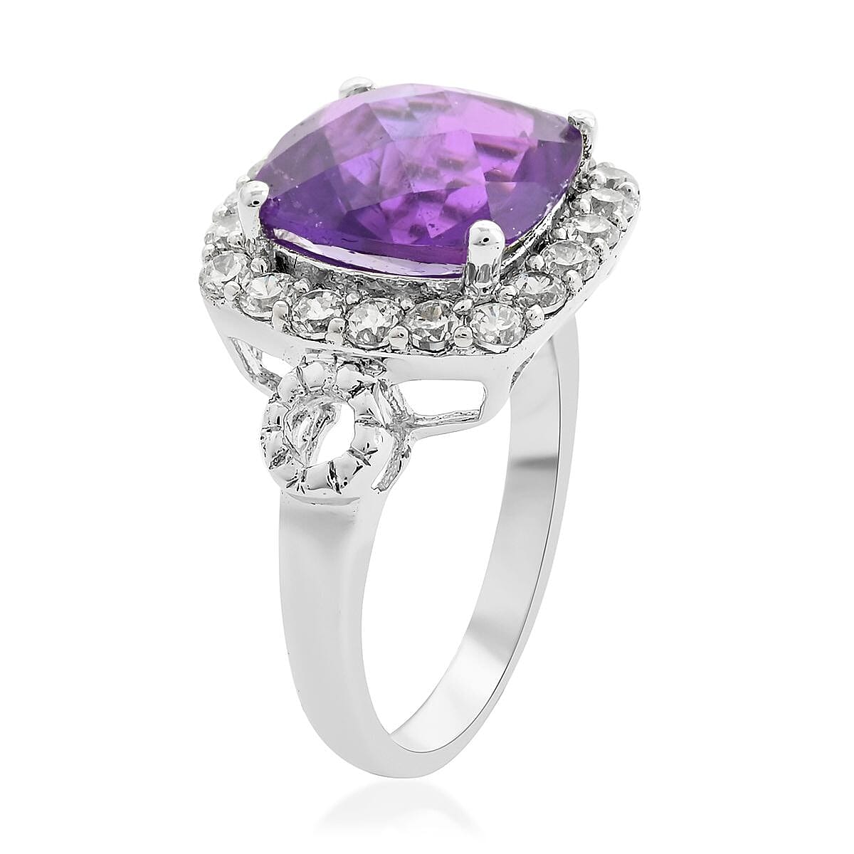 Amethyst and Simulated Diamond Ring in Platinum Over Sterling Silver (Size 8.0) 1.85 ctw image number 3