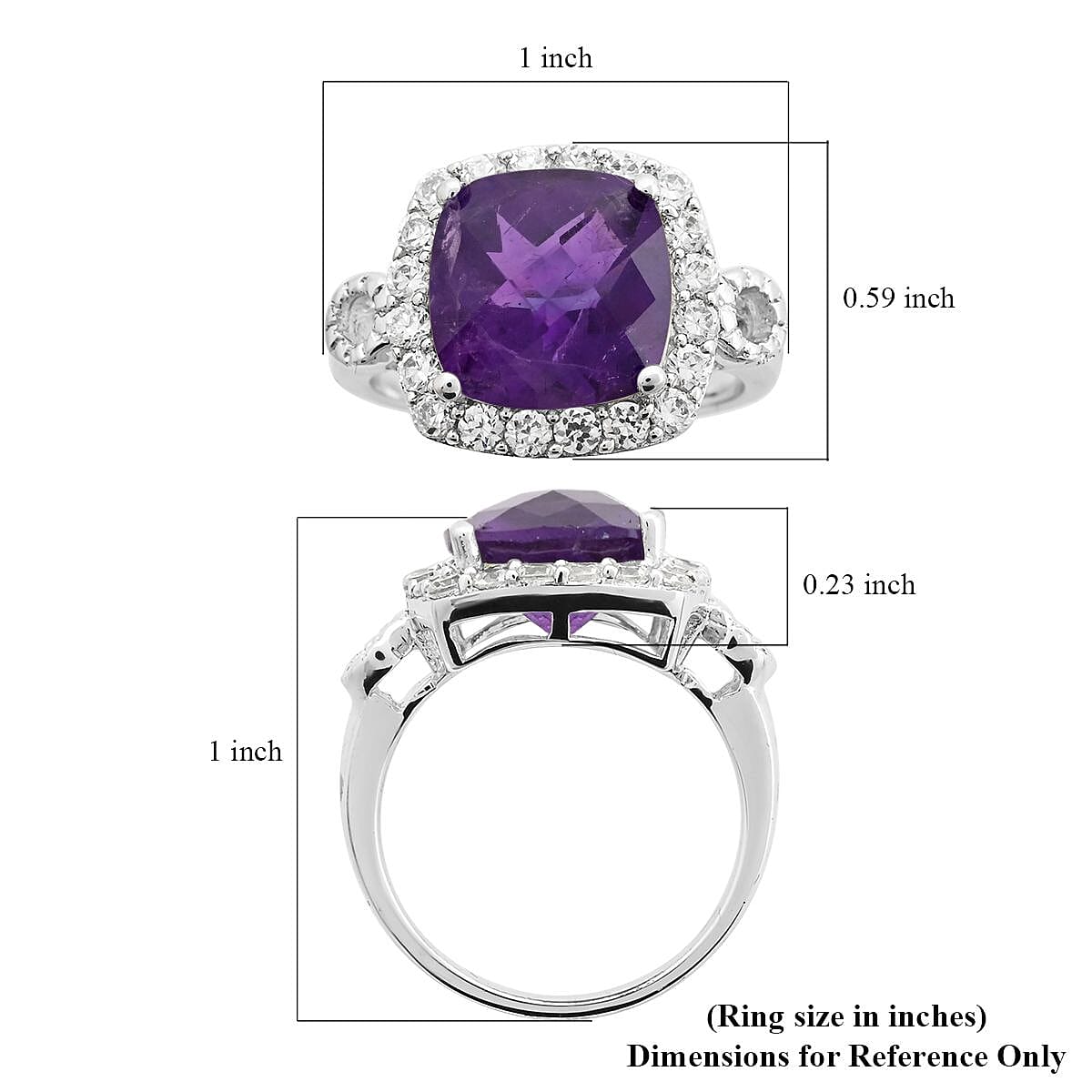 Amethyst and Simulated Diamond Ring in Platinum Over Sterling Silver (Size 8.0) 1.85 ctw image number 4
