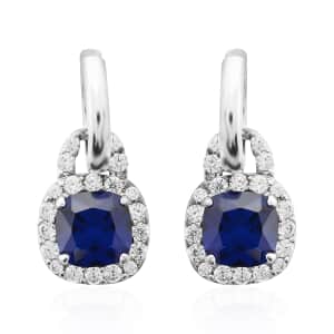 Value Buy Simulated Blue and White Diamond Earrings in Silvertone 3.10 ctw