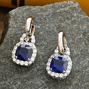 Simulated Blue and White Diamond Earrings in Silvertone 3.10 ctw