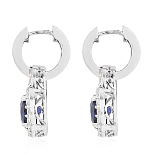 Simulated Blue and White Diamond Earrings in Silvertone 3.10 ctw