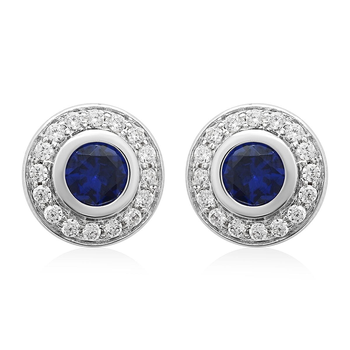 Simulated Blue and White Diamond Earrings in Silvertone 2.10 ctw