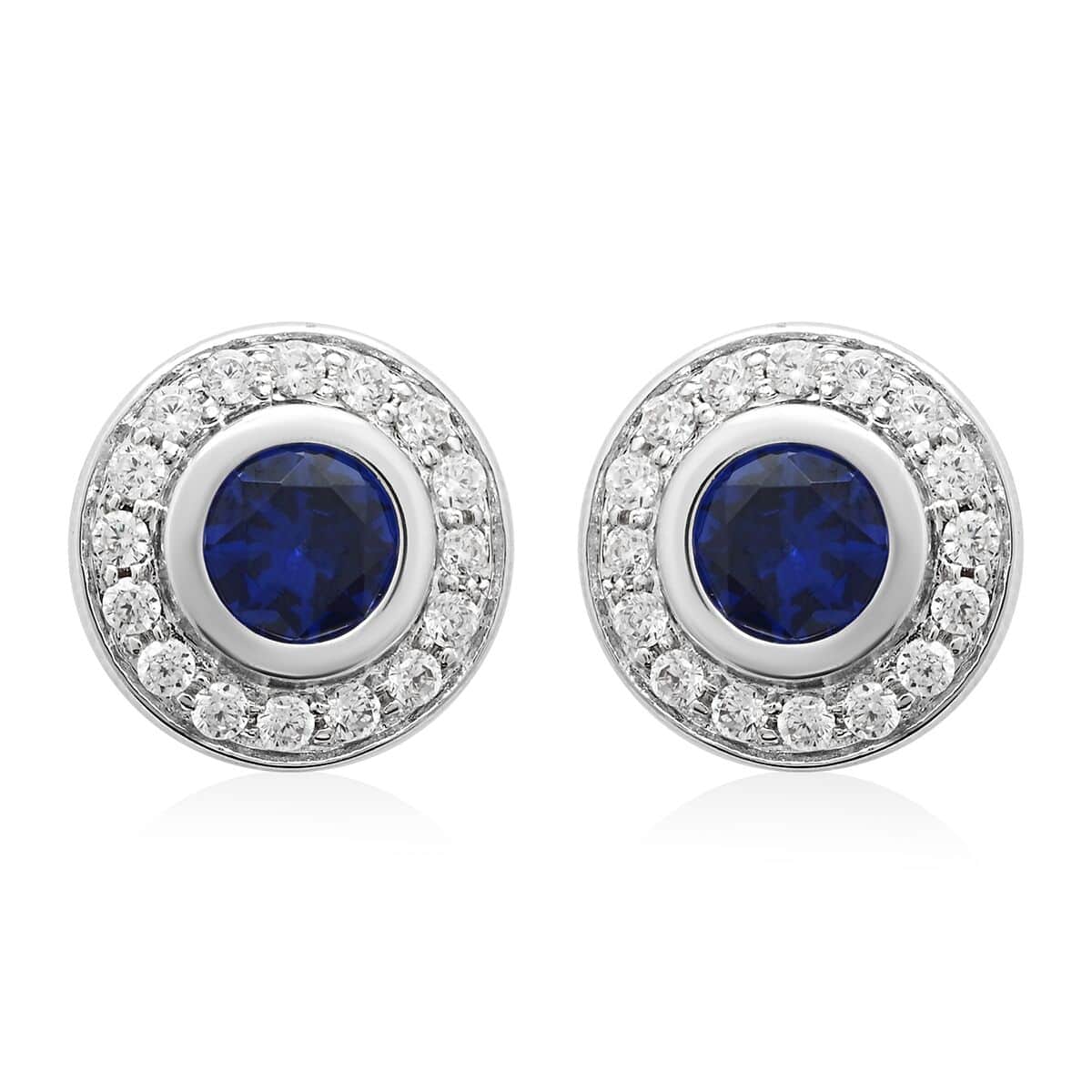 Simulated Blue and White Diamond Earrings in Silvertone 2.10 ctw image number 0