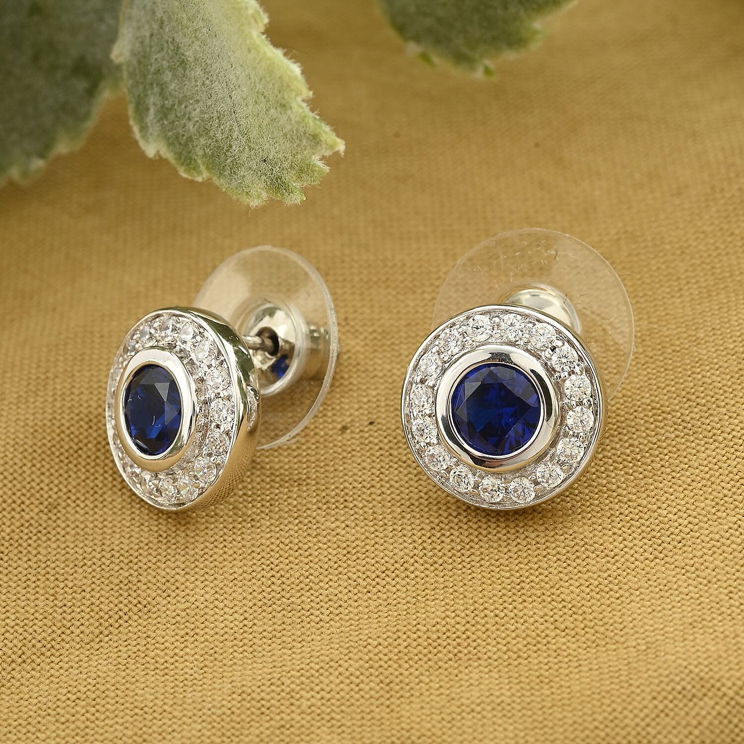 Simulated Blue and White Diamond Earrings in Silvertone 2.10 ctw