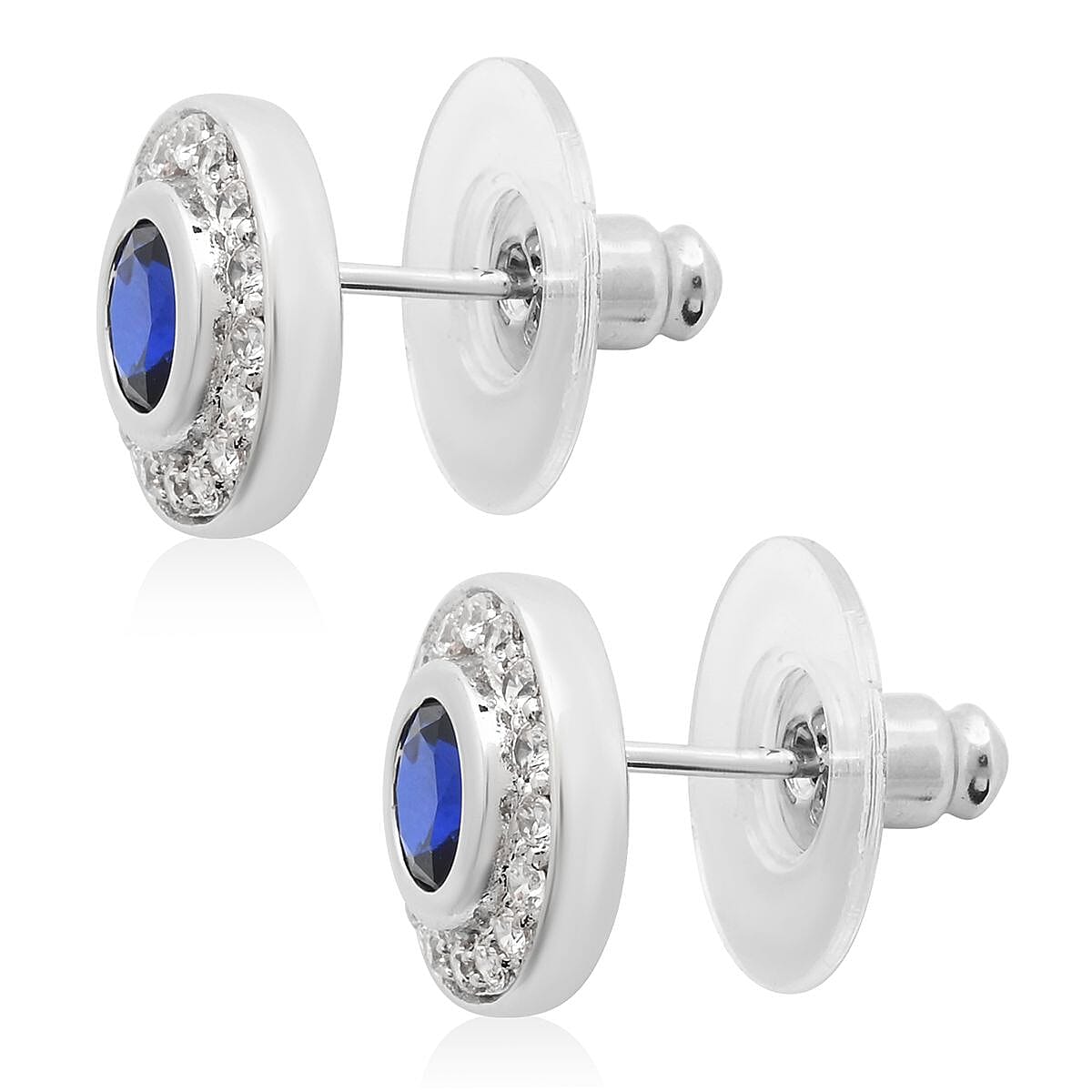 Simulated Blue and White Diamond Earrings in Silvertone 2.10 ctw