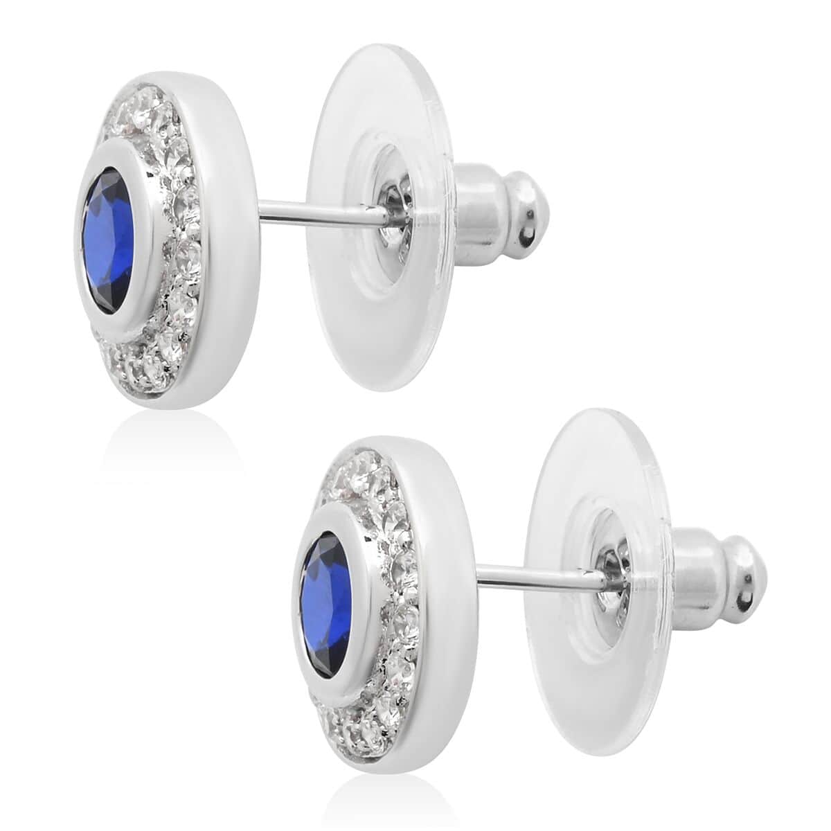 Simulated Blue and White Diamond Earrings in Silvertone 2.10 ctw image number 3