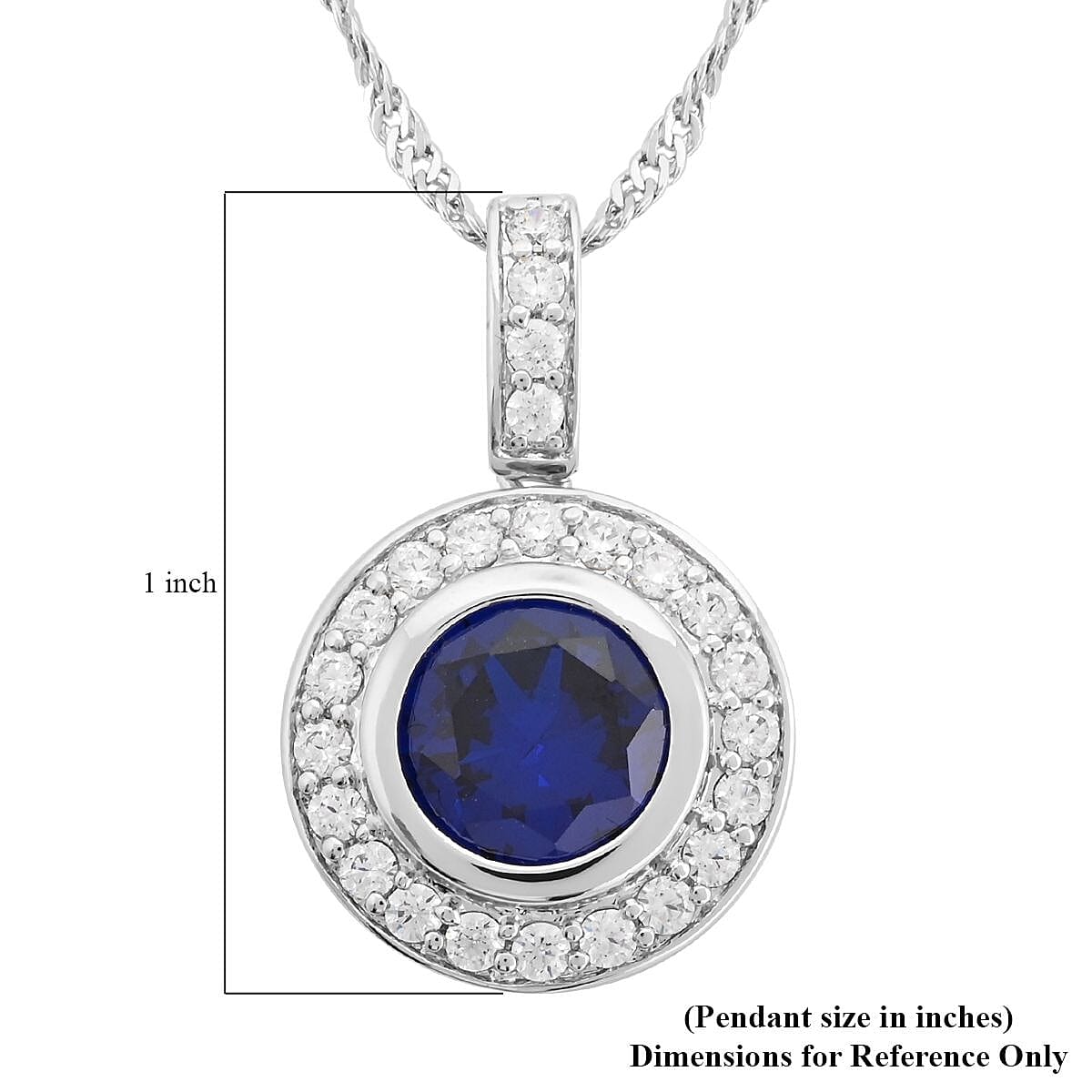 Simulated Blue and White Diamond Pendant in Silvertone 2.00 ctw