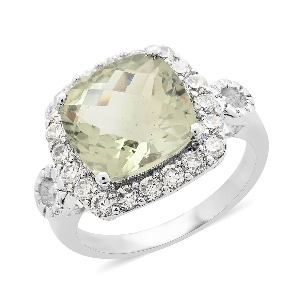 Montezuma Prasiolite and Simulated Diamond Ring in Platinum Over Sterling Silver (Size 9.0) 1.85 ctw image number 0