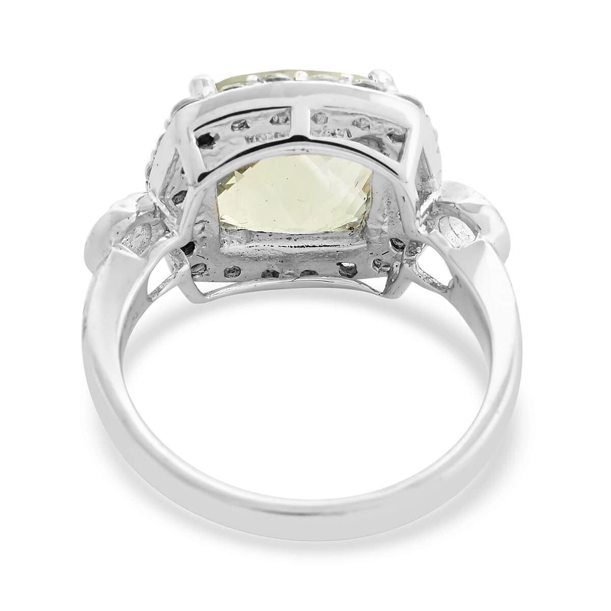 Montezuma Prasiolite and Simulated Diamond Ring in Platinum Over Sterling Silver (Size 9.0) 1.85 ctw image number 4