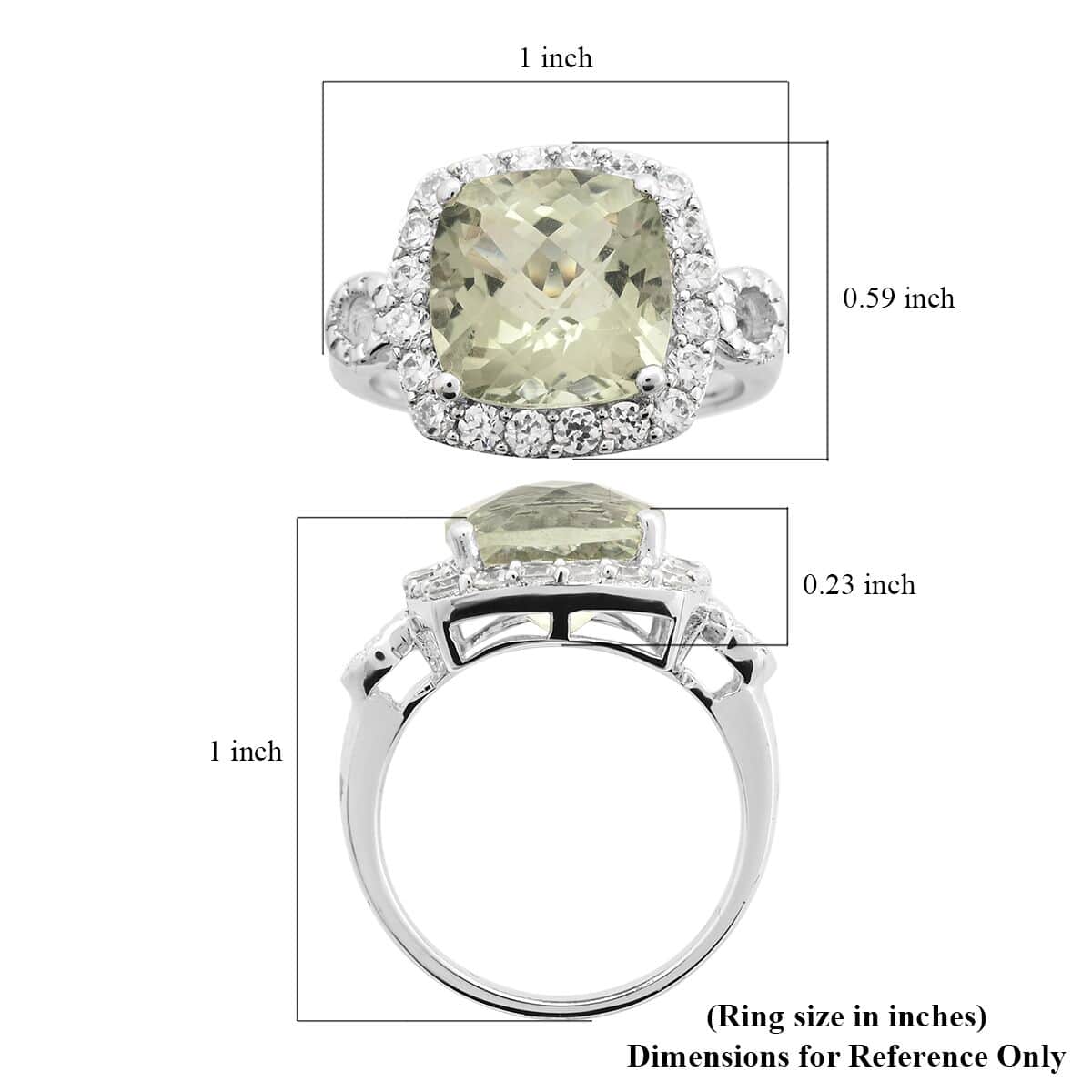 Montezuma Prasiolite and Simulated Diamond Ring in Platinum Over Sterling Silver (Size 9.0) 1.85 ctw image number 5