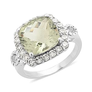 Montezuma Prasiolite and Simulated Diamond Ring in Platinum Over Sterling Silver (Size 7.0) 1.85 ctw