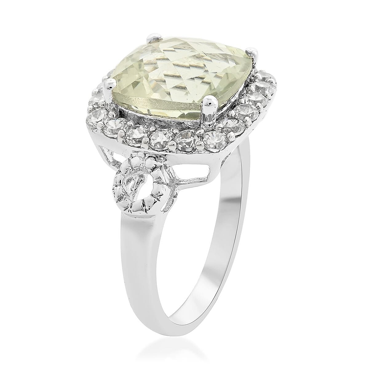Montezuma Prasiolite and Simulated Diamond Ring in Platinum Over Sterling Silver (Size 7.0) 1.85 ctw image number 3