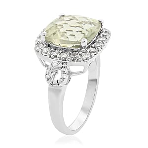 Montezuma Prasiolite and Simulated Diamond Ring in Platinum Over Sterling Silver (Size 7.0) 1.85 ctw