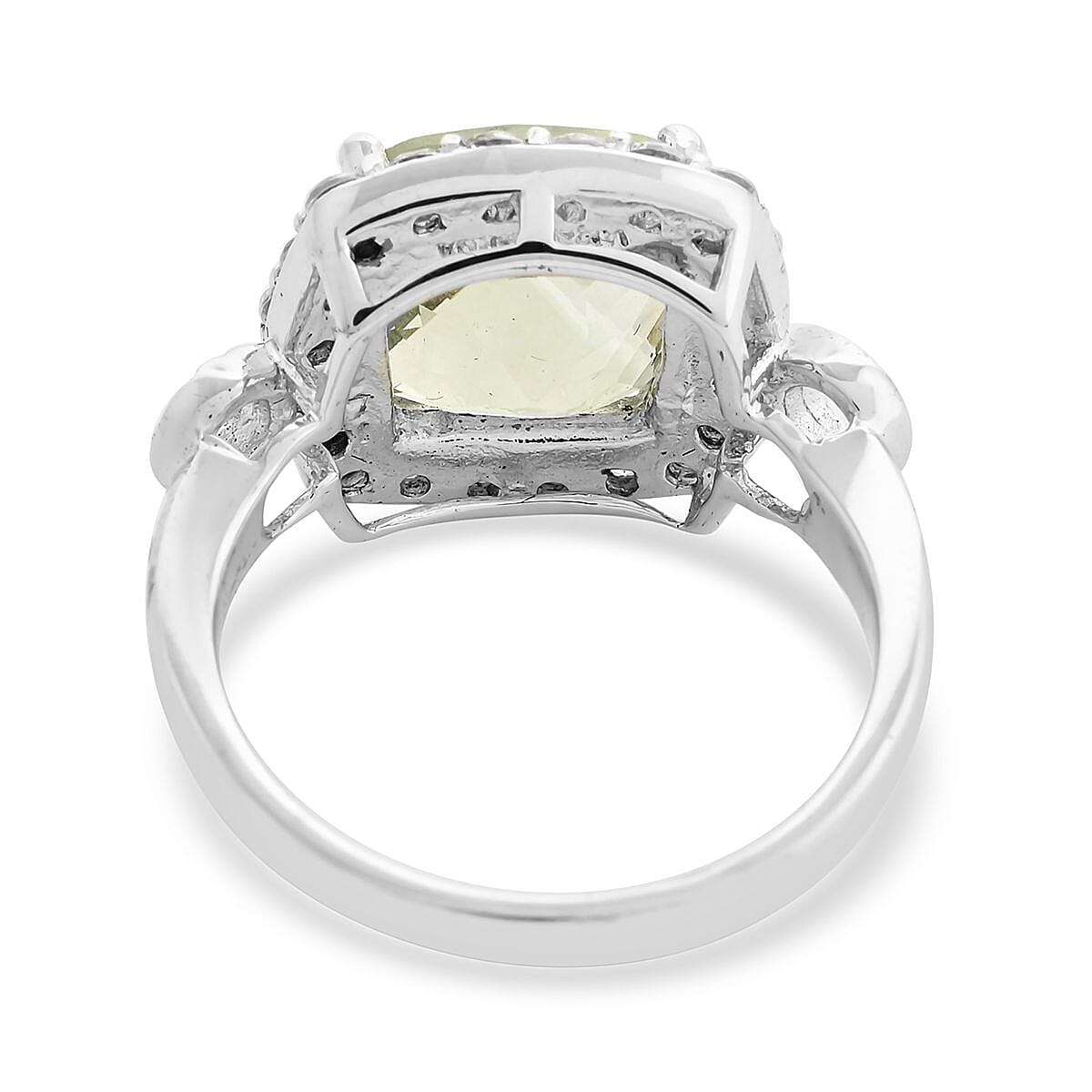 Montezuma Prasiolite and Simulated Diamond Ring in Platinum Over Sterling Silver (Size 7.0) 1.85 ctw image number 4