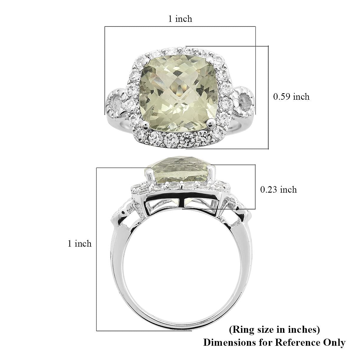 Montezuma Prasiolite and Simulated Diamond Ring in Platinum Over Sterling Silver (Size 7.0) 1.85 ctw image number 5