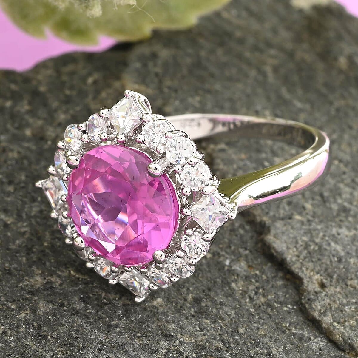Simulated Pink and White Diamond Ring in Platinum Over Sterling Silver (Size 10.0) 2.80 ctw image number 1