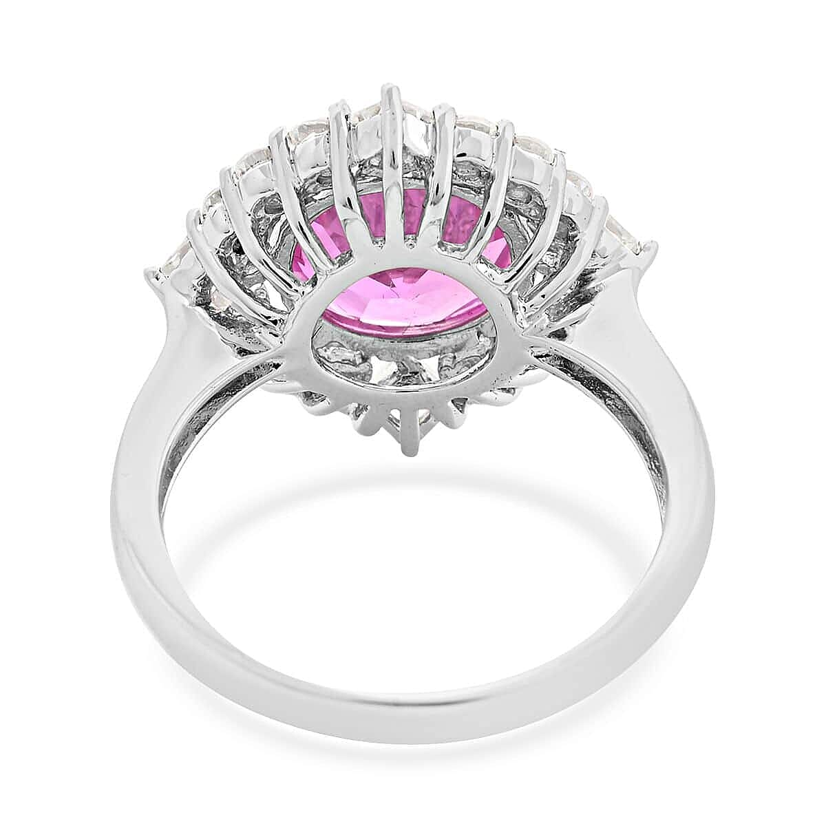 Simulated Pink and White Diamond Ring in Platinum Over Sterling Silver (Size 10.0) 2.80 ctw image number 4