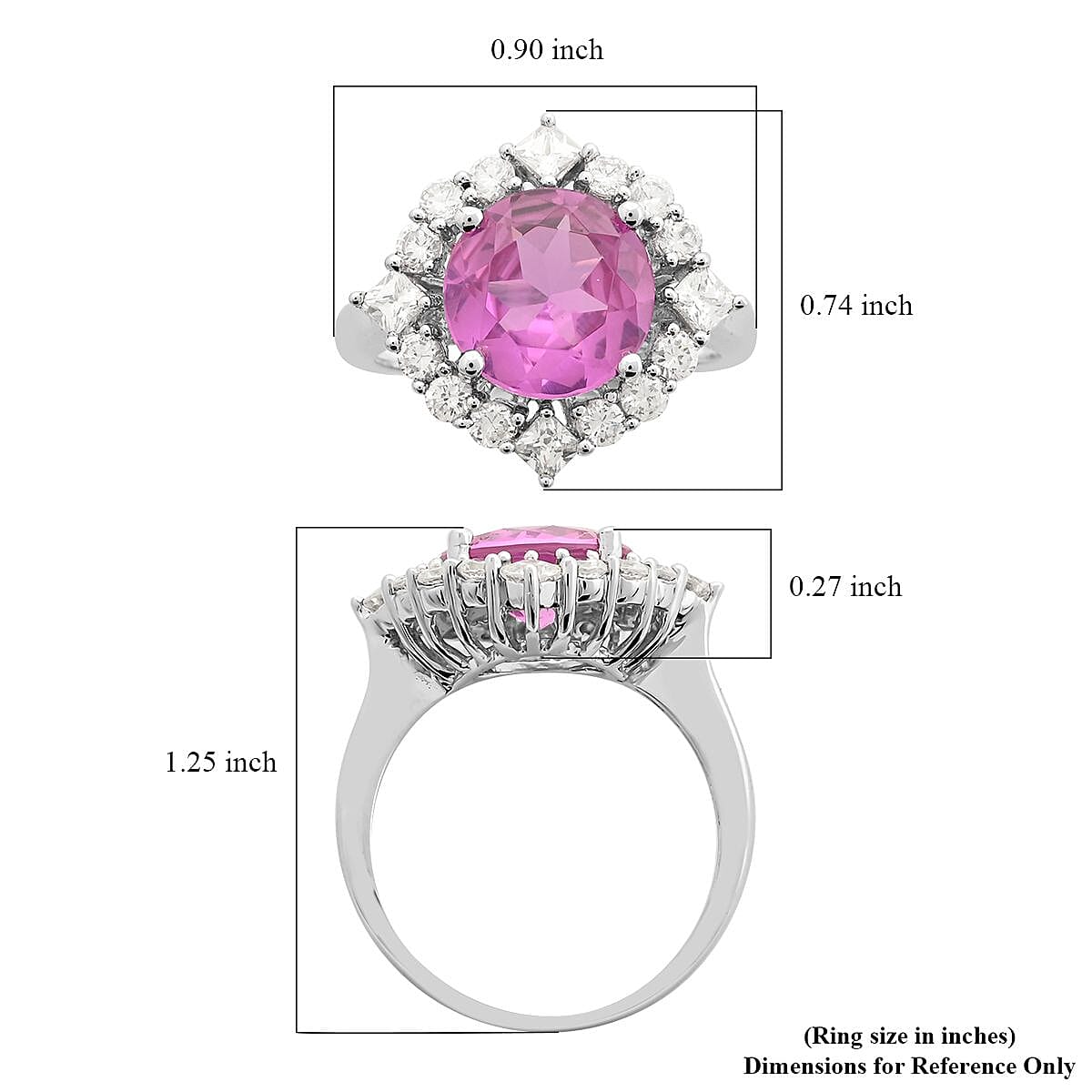 Simulated Pink and White Diamond Ring in Platinum Over Sterling Silver (Size 10.0) 2.80 ctw image number 5
