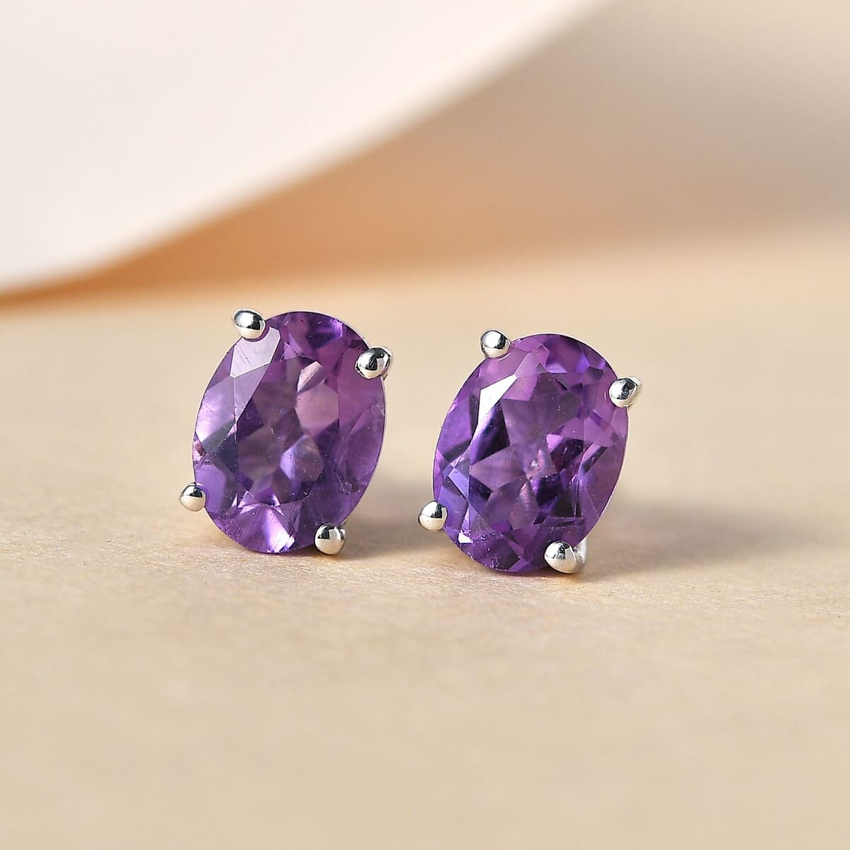 Rose De France Amethyst Solitaire Stud Earrings in Platinum Over Sterling Silver 2.25 ctw image number 1