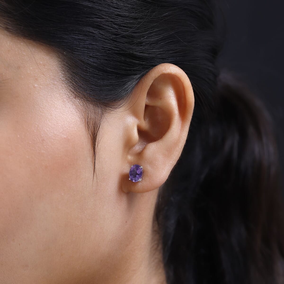 Rose De France Amethyst Solitaire Stud Earrings in Platinum Over Sterling Silver 2.25 ctw image number 2